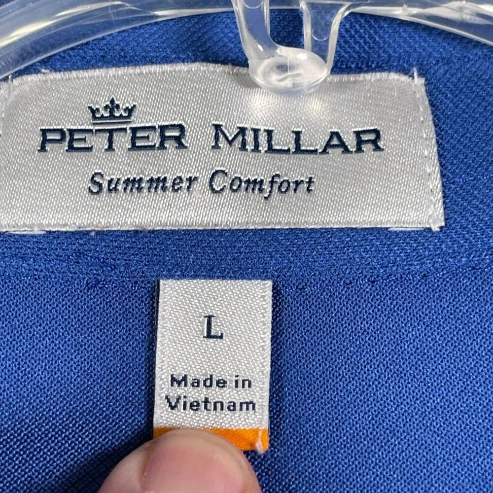 Peter Millar Polo Shirt Mens Size L Blue Striped Summer Comfort Fenway Golf Club